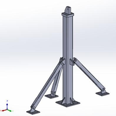 Modelo 3D do suporte da linha de vida, com base e escoras